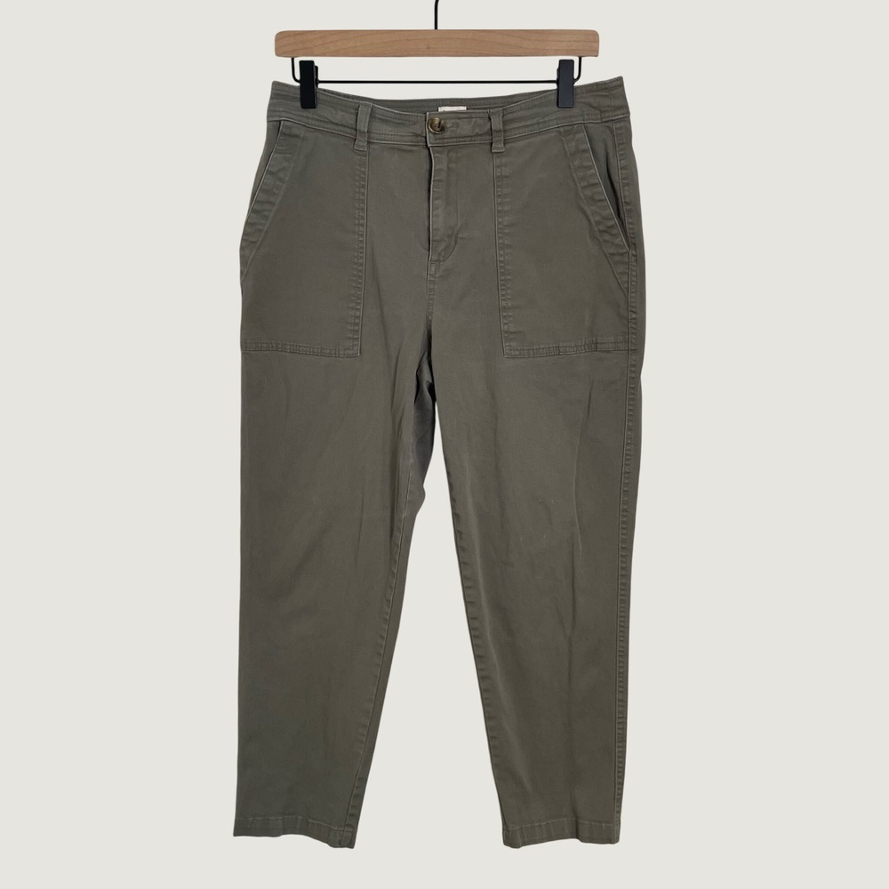 A New Day Utility Pants Women 10 Olive Green High Rise Ankle Stretch Twill